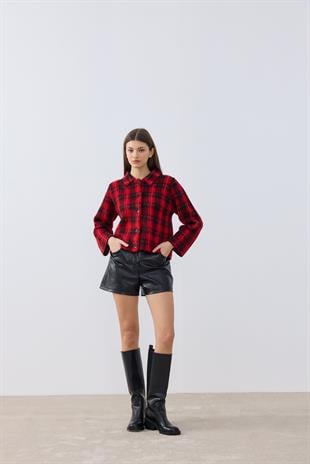 Elanore Ekoseli Ceket- Kırmızı