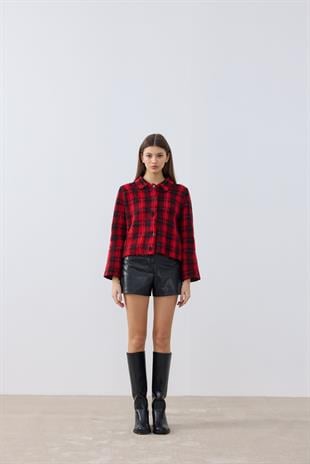 Elanore Ekoseli Ceket- Kırmızı