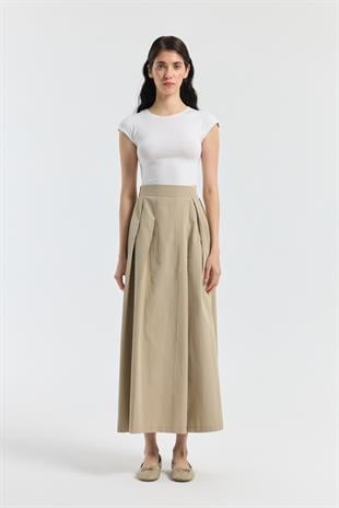 Elara Pileli Poplin Pantolon - Taş