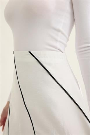 Elen Kontrast Biye Geçişli Paraşüt Etek - Beyaz