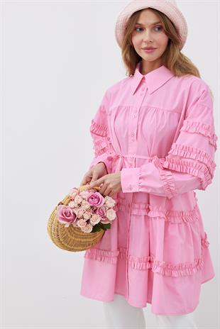 ELENA ÇİFT DÜĞME DETAYLI GÖMLEK- PEMBE