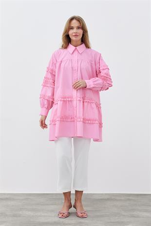 ELENA ÇİFT DÜĞME DETAYLI GÖMLEK- PEMBE