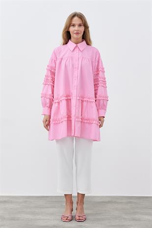 ELENA ÇİFT DÜĞME DETAYLI GÖMLEK- PEMBE