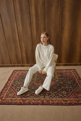 Eleni Pul İşlemeli Modal Takım - Ekru 