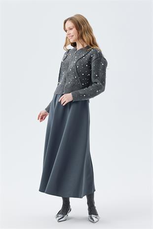 ELİZABETH İNCİ DETAYLI HIRKA - ANTRASİT 