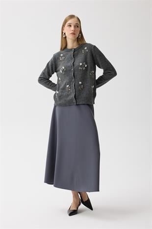 Ella Boncuk İşlemeli Hırka - Antrasit