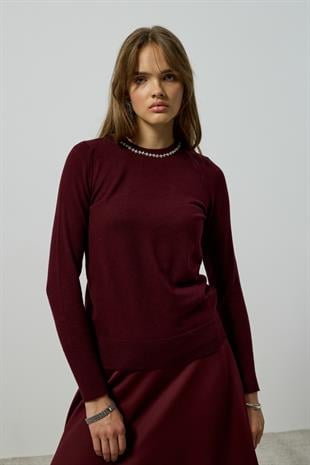 Eloise Taşlı Bluz - Bordo