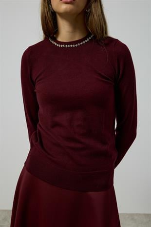 Eloise Taşlı Bluz - Bordo