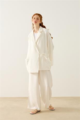 Elowen Modal Bağcıklı Takım  - Ekru