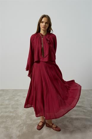 Elsia Büzgülü Damla Yaka Takım - Bordo