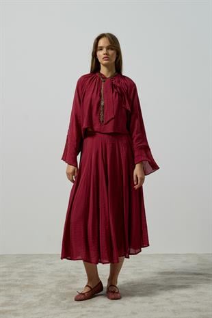 Elsia Büzgülü Damla Yaka Takım - Bordo