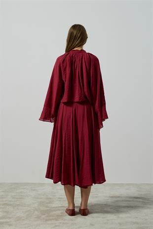 Elsia Büzgülü Damla Yaka Takım - Bordo