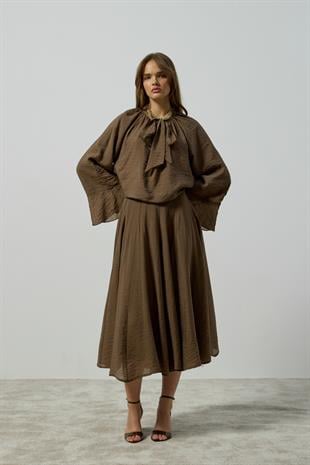 Elsia Büzgülü Damla Yaka Takım  - Haki 