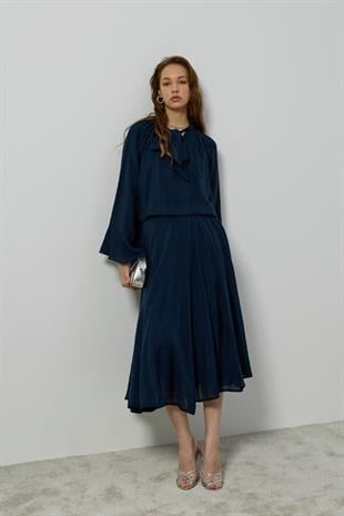 Elsia Büzgülü Damla Yaka Takım - Lacivert