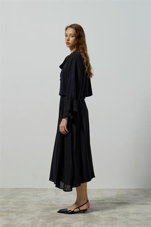 Elsia Büzgülü Damla Yaka Takım - Siyah