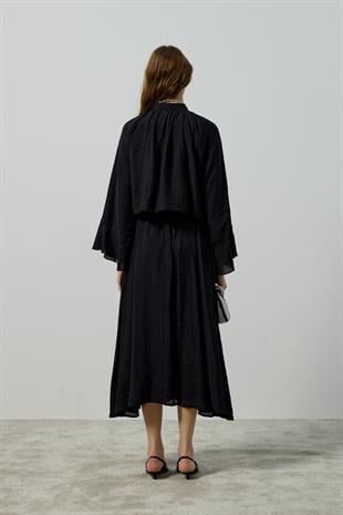 Elsia Büzgülü Damla Yaka Takım - Siyah