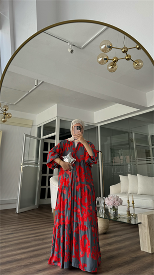 EMAY VISCON ELBİSE - KIRMIZI