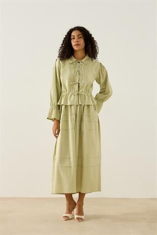 Emilia Bağcıklı Allerli Keten Takım - Çağla