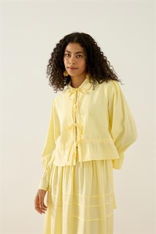 Emilia Bağcıklı Allerli Keten Takım - Sarı