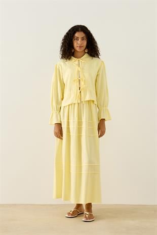 Emilia Bağcıklı Allerli Keten Takım - Sarı