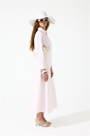 Emilia Dantel Parçalı Poplin Elbise - Pembe 