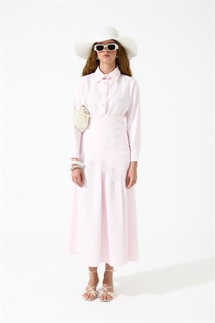 Emilia Dantel Parçalı Poplin Elbise - Pembe 