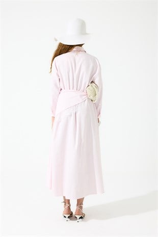 Emilia Dantel Parçalı Poplin Elbise - Pembe 