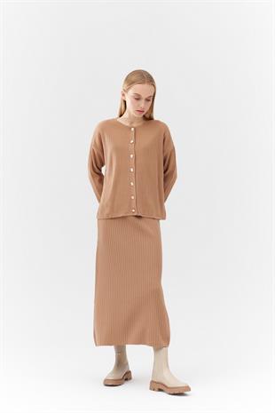 EMİLY FİTİLLİ TRİKO KLOŞ ETEK - CAMEL