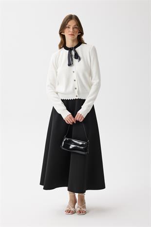 Emma Fularlı Hırka - Beyaz