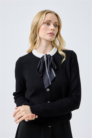 Emma Fularlı Hırka - Siyah