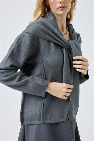 Emmy Atkılı Triko Hırka - Antrasit 