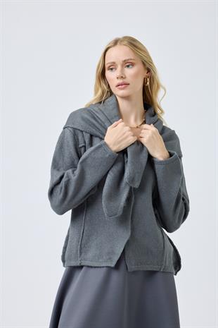 Emmy Atkılı Triko Hırka - Antrasit 