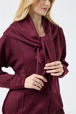 Emmy Atkılı Triko Hırka - Bordo 