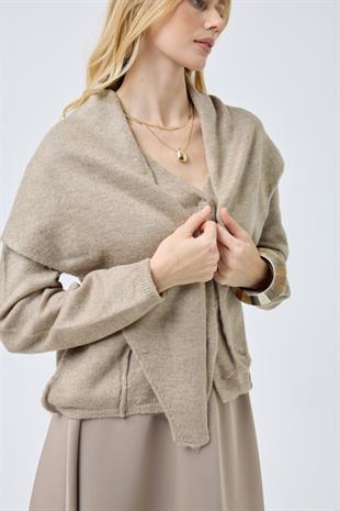 Emmy Atkılı Triko Hırka - Vizon 