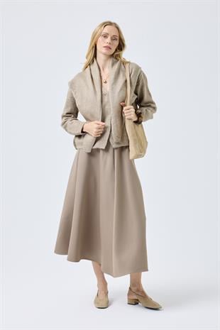 Emmy Atkılı Triko Hırka - Vizon 