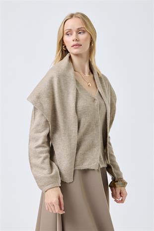 Emmy Atkılı Triko Hırka - Vizon 