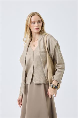 Emmy Atkılı Triko Hırka - Vizon 