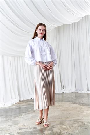 EMY PLİSOLE ETEK -  BEJ