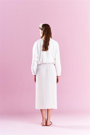 EMY PLİSOLE ETEK - BEYAZ