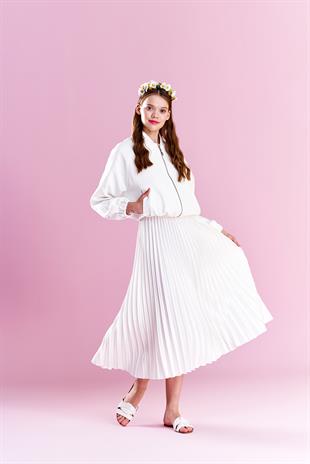 EMY PLİSOLE ETEK - BEYAZ