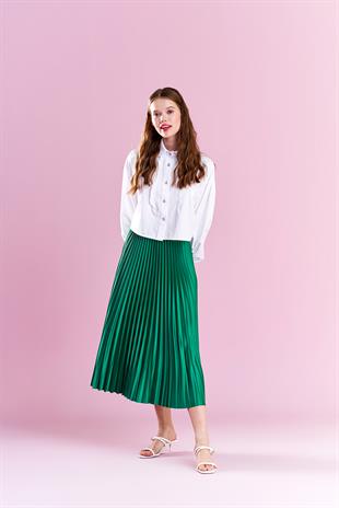 EMY PLİSOLE ETEK - ÇİMEN YEŞİLİ