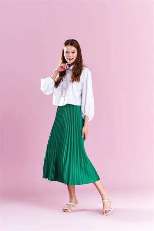 EMY PLİSOLE ETEK - ÇİMEN YEŞİLİ