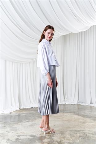 EMY PLİSOLE ETEK - GRİ