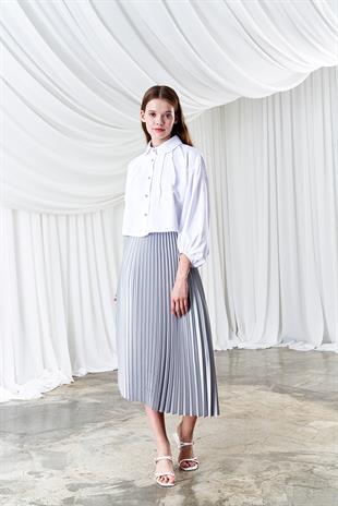 EMY PLİSOLE ETEK - GRİ