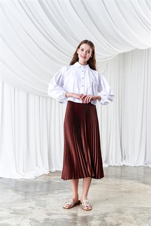 EMY PLİSOLE ETEK - KAHVE