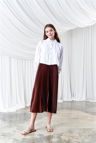 EMY PLİSOLE ETEK - KAHVE