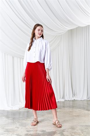 EMY PLİSOLE ETEK - KIRMIZI