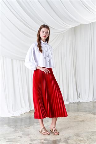 EMY PLİSOLE ETEK - KIRMIZI