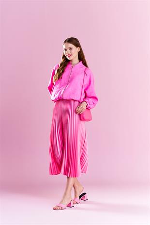 EMY PLİSOLE ETEK - PEMBE