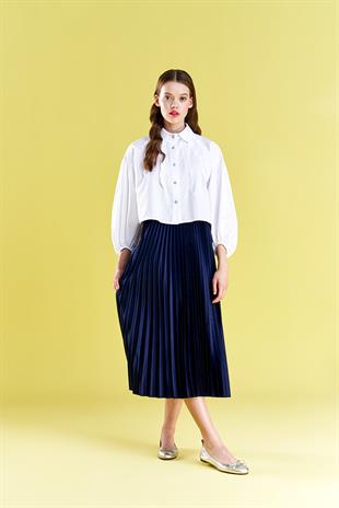 EMY PLİSOLE ETEK - LACİVERT 
